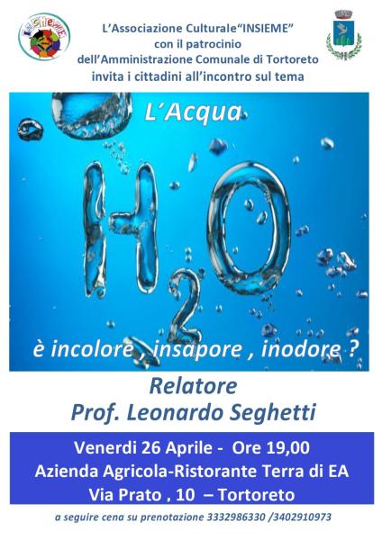 L’Acqua è insapore, incolore, inodore ? – 26 aprile